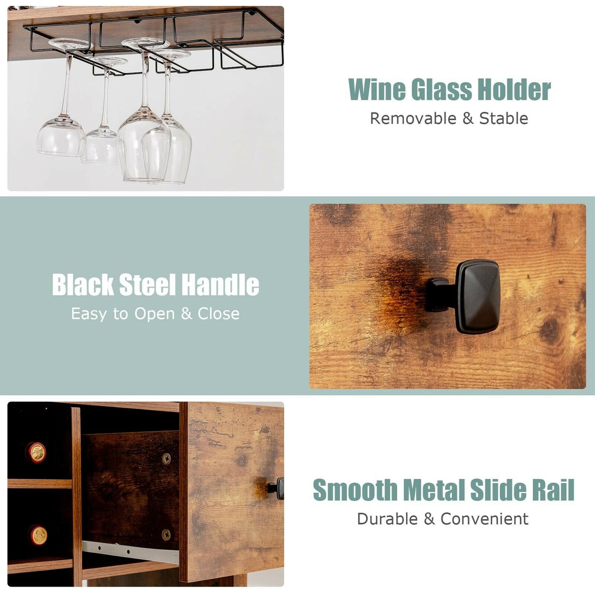 Kitchen Bakers Rack With Wine Rack, Glass Holder, Drawer, Rustic Brown Wine Racks at Gallery Canada