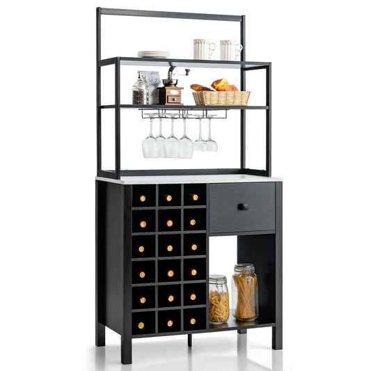 Kitchen Bakers Rack With Wine Rack, Glass Holder, Drawer, Black Wine Racks Black at Gallery Canada