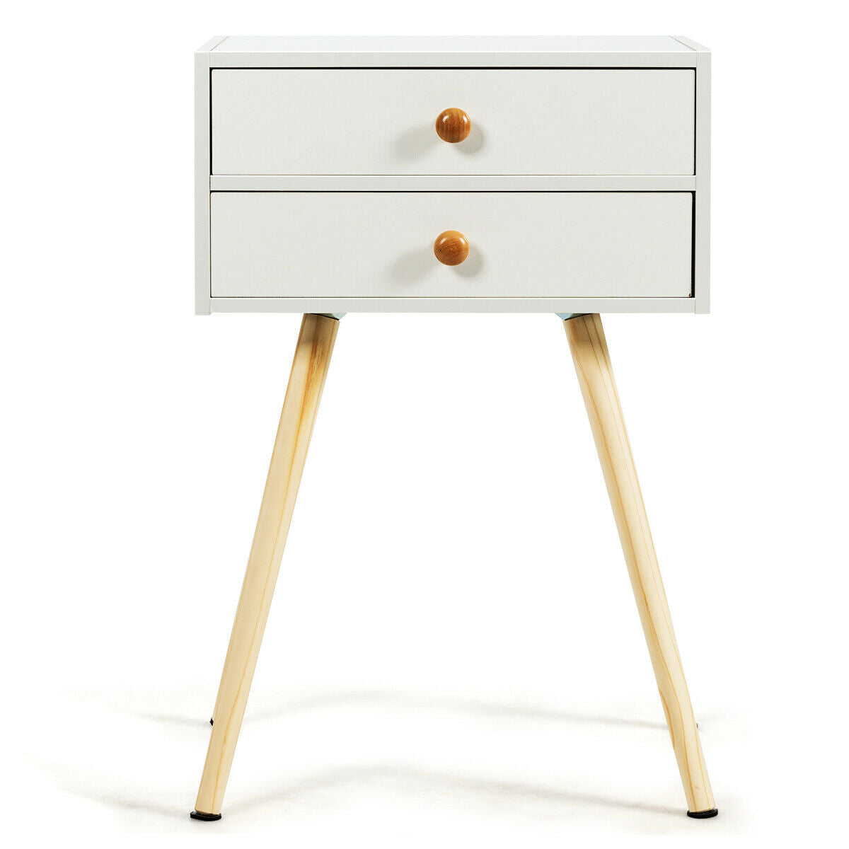 Mid Century Modern Nightstand, 2 Drawers, Natural White Nightstands at Gallery Canada