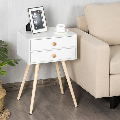 Mid Century Modern Nightstand, 2 Drawers, Natural White Nightstands at Gallery Canada