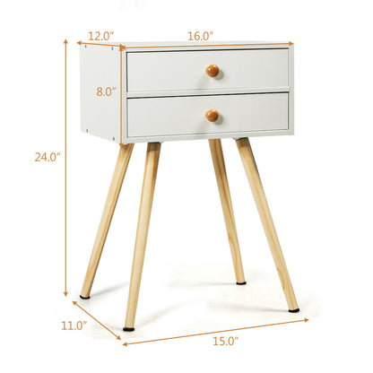 Mid Century Modern Nightstand, 2 Drawers, Natural White Nightstands at Gallery Canada