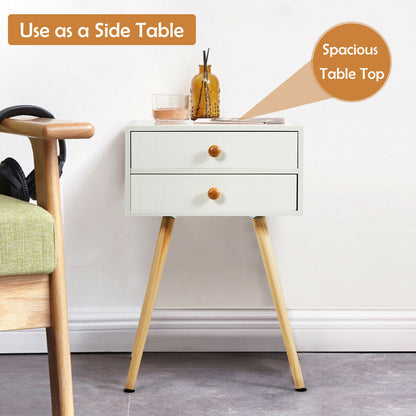 Mid Century Modern Nightstand, 2 Drawers, Natural White Nightstands at Gallery Canada
