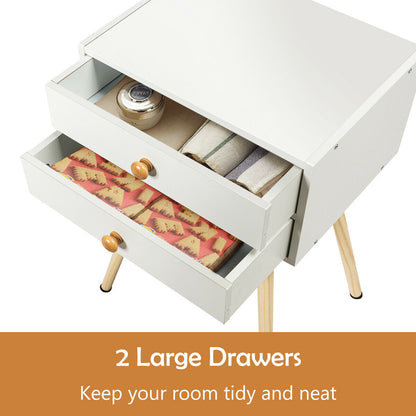 Mid Century Modern Nightstand, 2 Drawers, Natural White Nightstands at Gallery Canada
