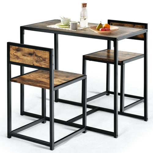 3 Pcs Dining Set, Compact Table and 2 Chairs, Metal Frame, Small Space