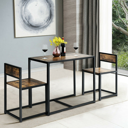 3 Pcs Dining Set, Compact Table and 2 Chairs, Metal Frame, Small Space