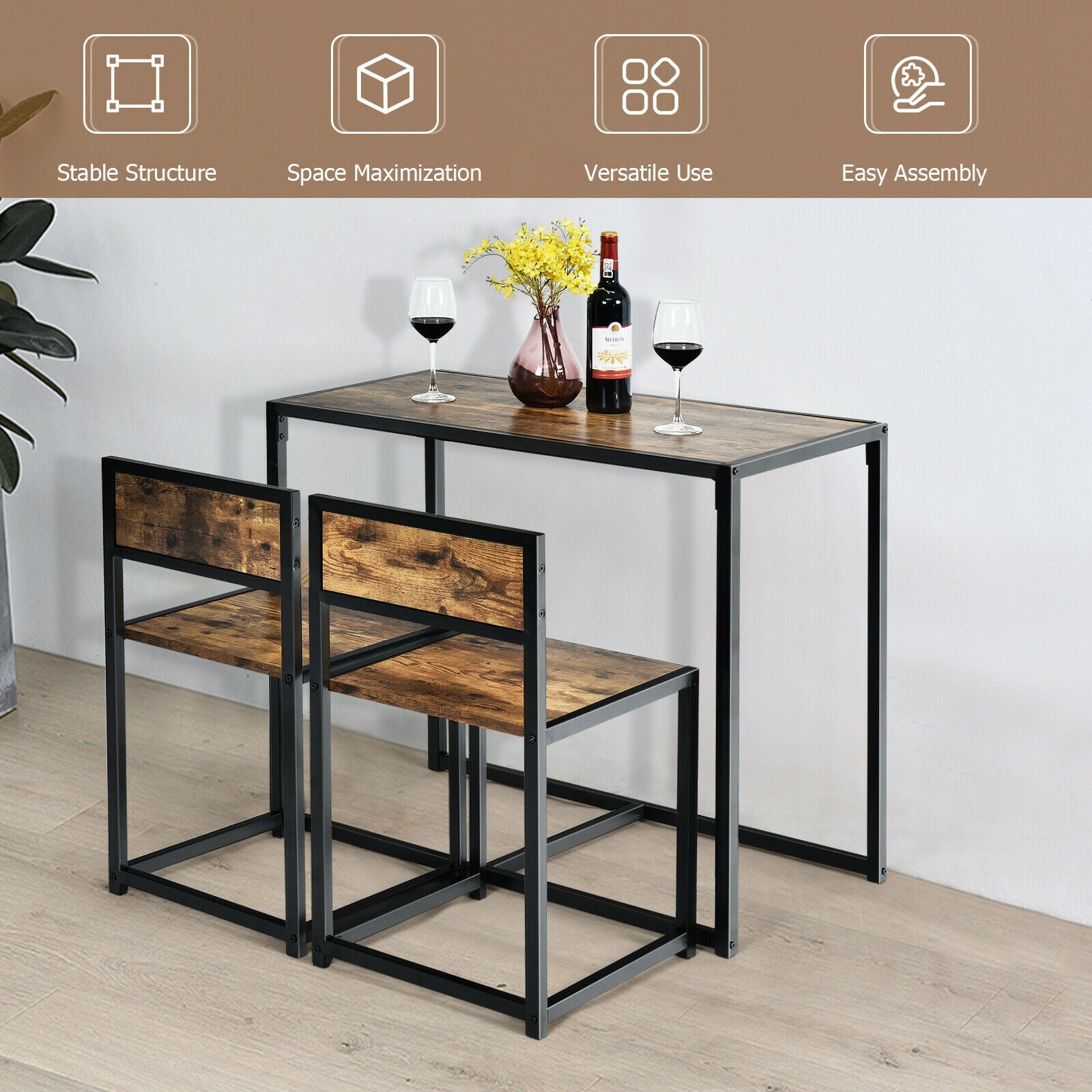3 Pcs Dining Set, Compact Table and 2 Chairs, Metal Frame, Small Space Dining Room Sets at Gallery Canada