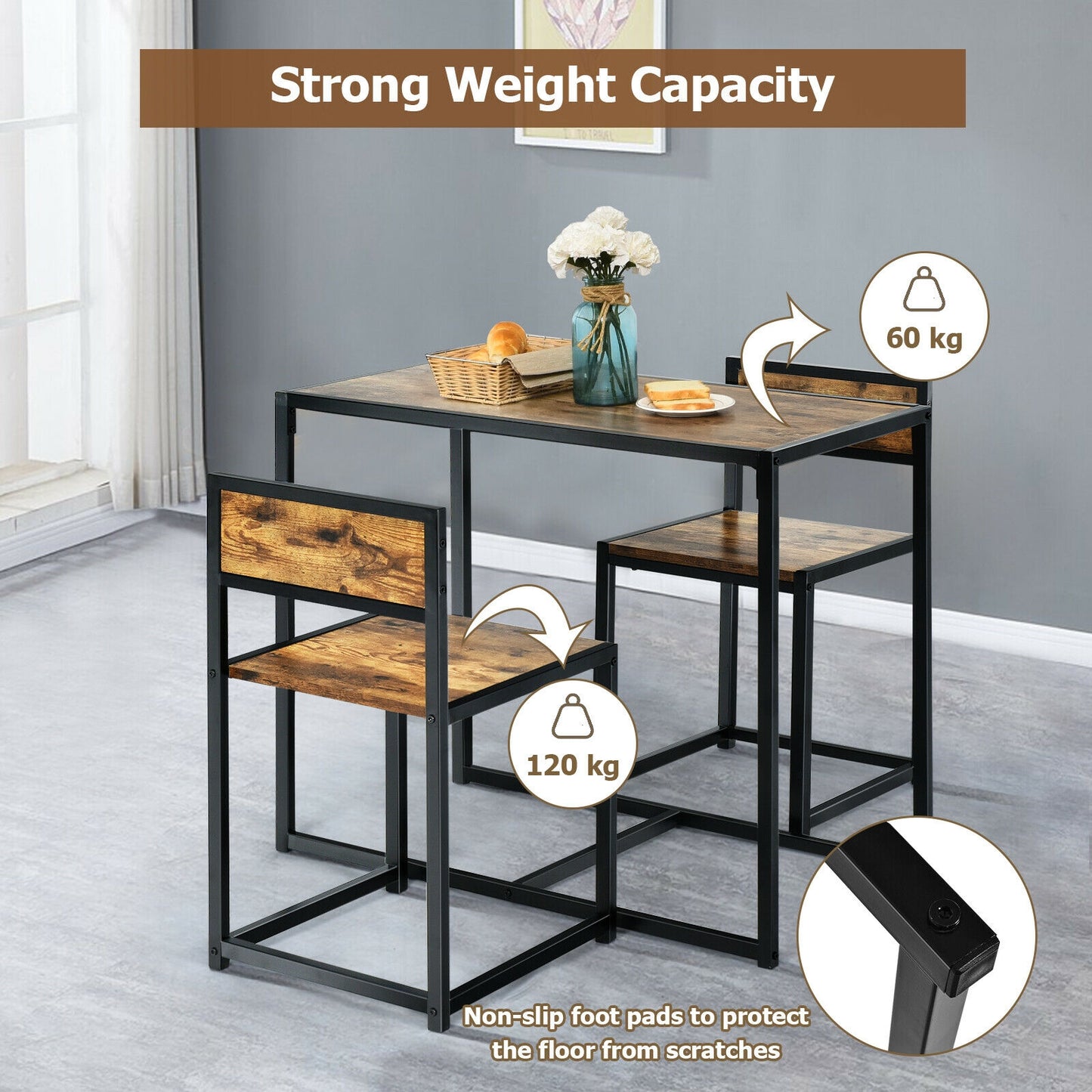 3 Pcs Dining Set, Compact Table and 2 Chairs, Metal Frame, Small Space Dining Room Sets at Gallery Canada