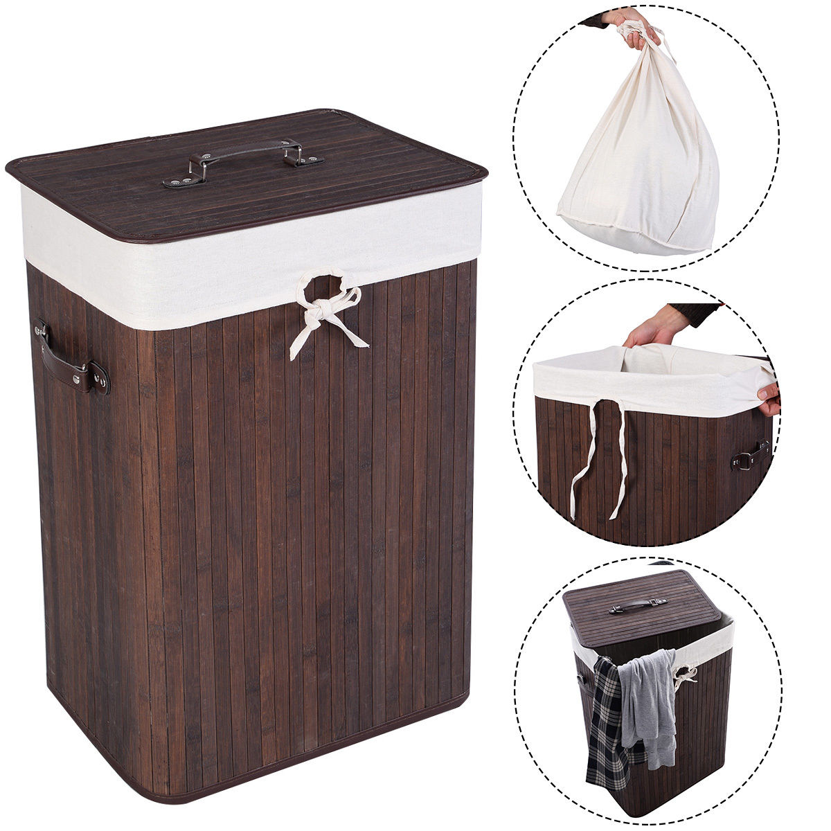 Bamboo Laundry Hamper, Rectangle, Brown Laundry Baskets at Gallery Canada