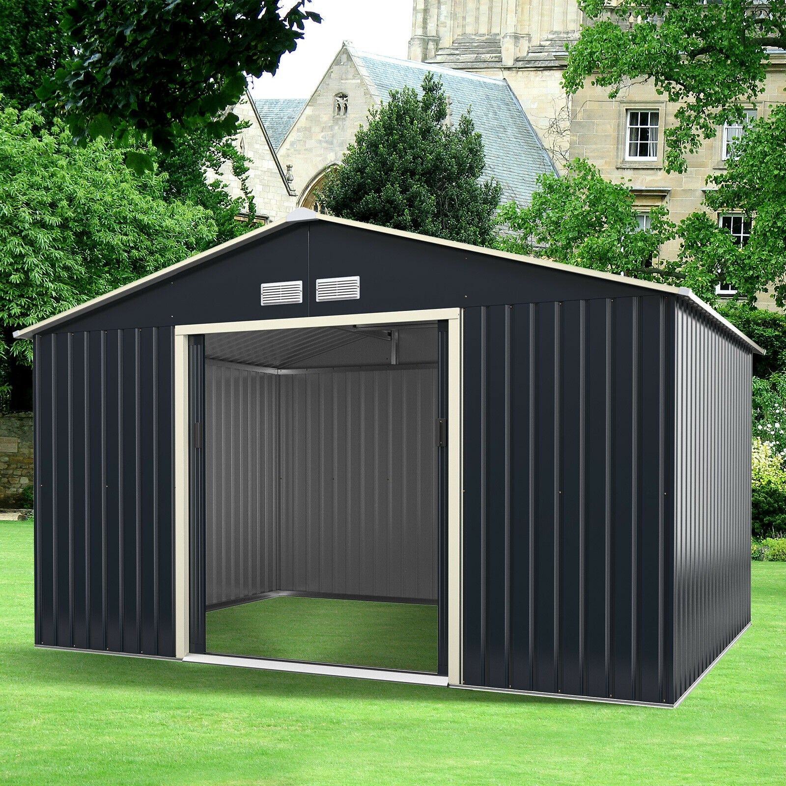 11 x 8 Feet Metal Storage Shed, Garden Tools, 2 Lockable Sliding Doors, Gray Sheds & Outdoor Storage at Gallery Canada