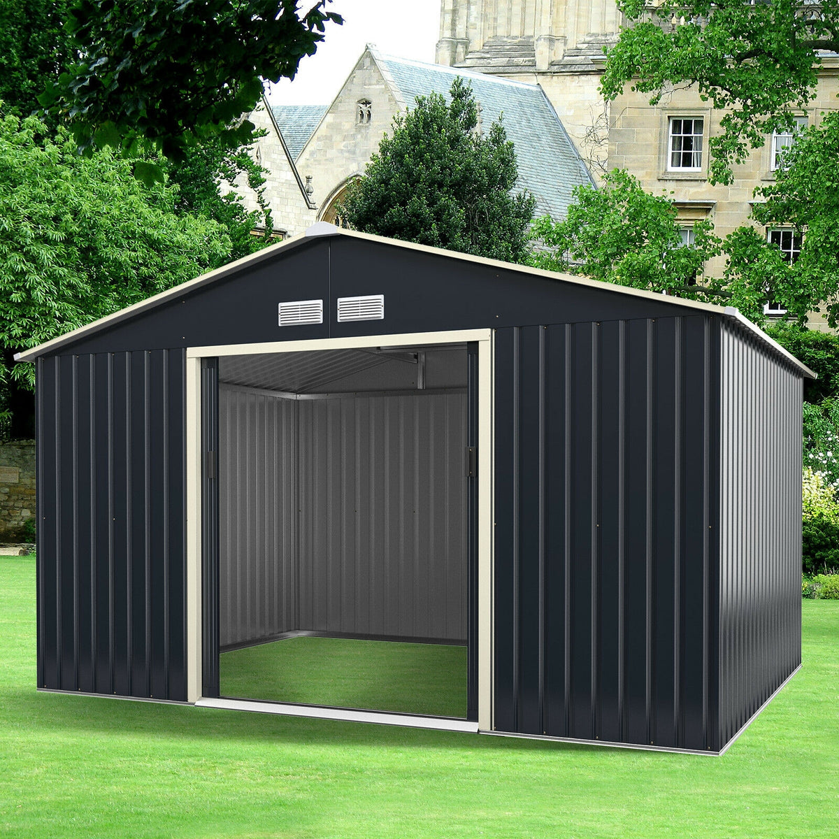 11 x 8 Feet Metal Storage Shed, Garden Tools, 2 Lockable Sliding Doors, Gray Sheds & Outdoor Storage at Gallery Canada