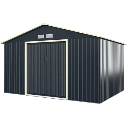 11 x 8 Feet Metal Storage Shed, Garden Tools, 2 Lockable Sliding Doors, Gray Sheds & Outdoor Storage at Gallery Canada