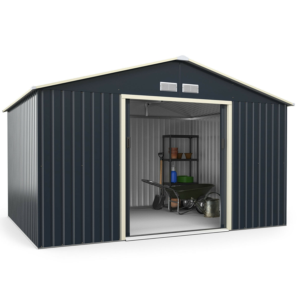 11 x 8 Feet Metal Storage Shed, Garden Tools, 2 Lockable Sliding Doors, Gray Sheds & Outdoor Storage at Gallery Canada