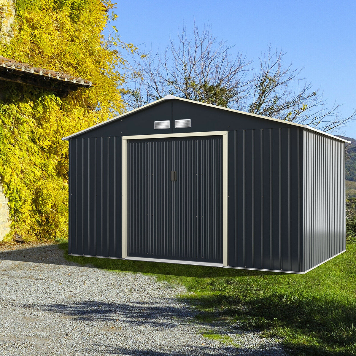 11 x 8 Feet Metal Storage Shed, Garden Tools, 2 Lockable Sliding Doors, Gray Sheds & Outdoor Storage at Gallery Canada