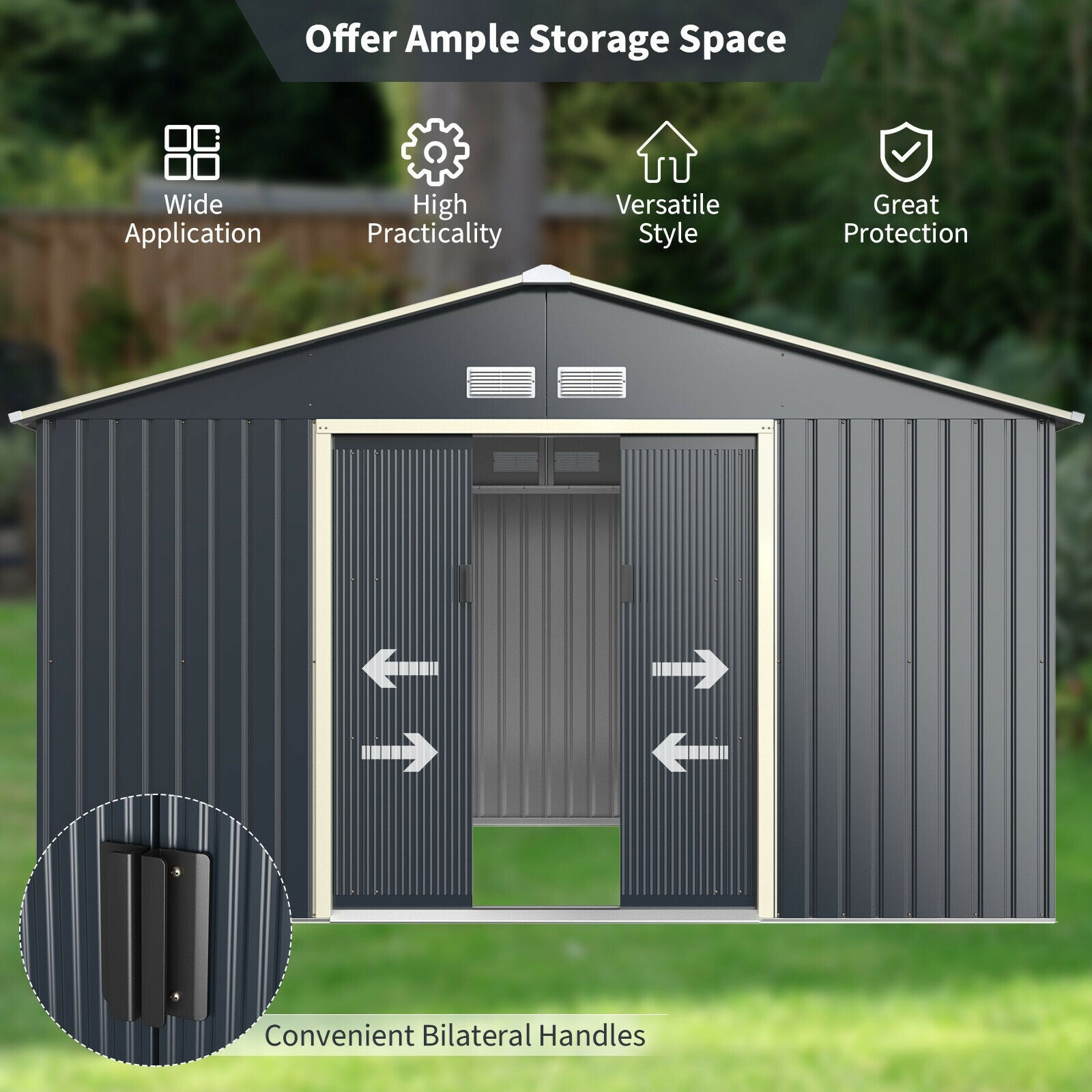 11 x 8 Feet Metal Storage Shed, Garden Tools, 2 Lockable Sliding Doors, Gray Sheds & Outdoor Storage at Gallery Canada