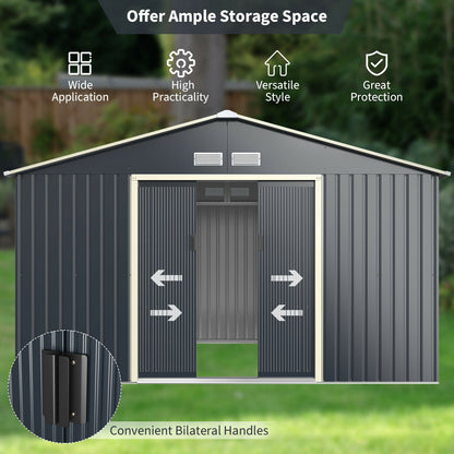 11 x 8 Feet Metal Storage Shed, Garden Tools, 2 Lockable Sliding Doors, Gray Sheds & Outdoor Storage at Gallery Canada