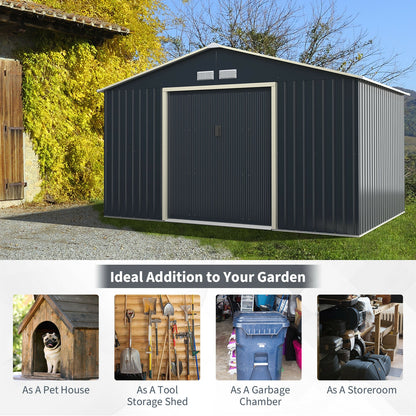11 x 8 Feet Metal Storage Shed, Garden Tools, 2 Lockable Sliding Doors, Gray Sheds & Outdoor Storage at Gallery Canada
