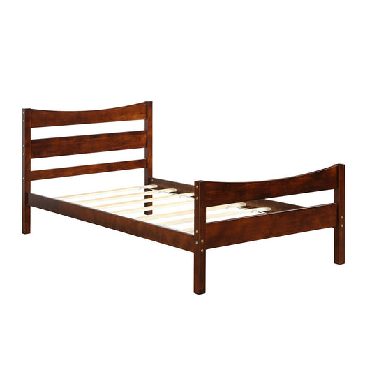 Twin Size Platform Bed Frame, Slat Support, Walnut Simple Bed Frame Walnut at Gallery Canada