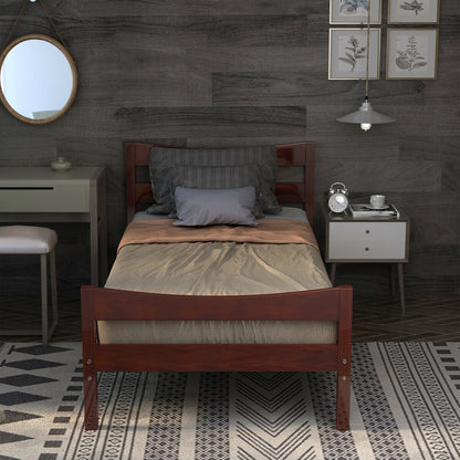 Twin Size Platform Bed Frame, Slat Support, Walnut Simple Bed Frame at Gallery Canada