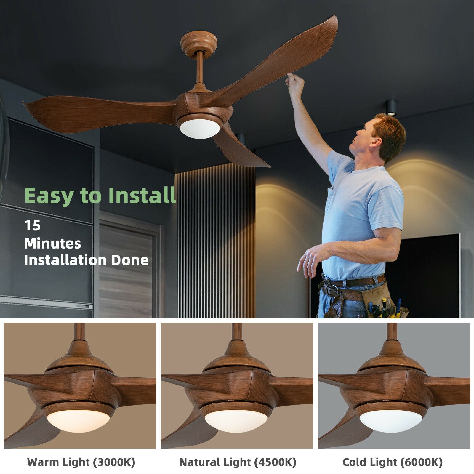 52 Inch Ceiling Fan With Light, Reversible DC Motor, Walnut Ceiling Fans at Gallery Canada