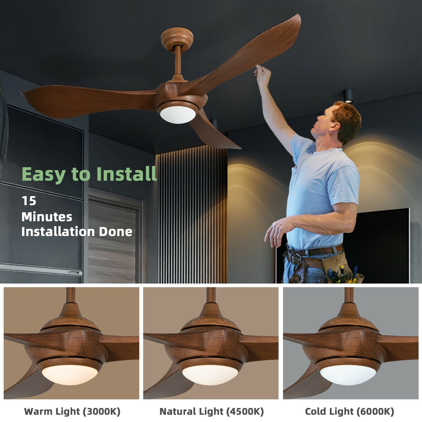 52 Inch Ceiling Fan With Light, Reversible DC Motor, Walnut Ceiling Fans at Gallery Canada
