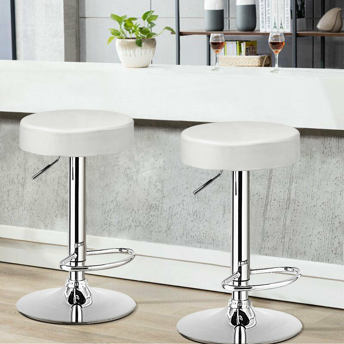 Round Bar Stool, Adjustable Swivel Pub Chair, White Bar Stools at Gallery Canada