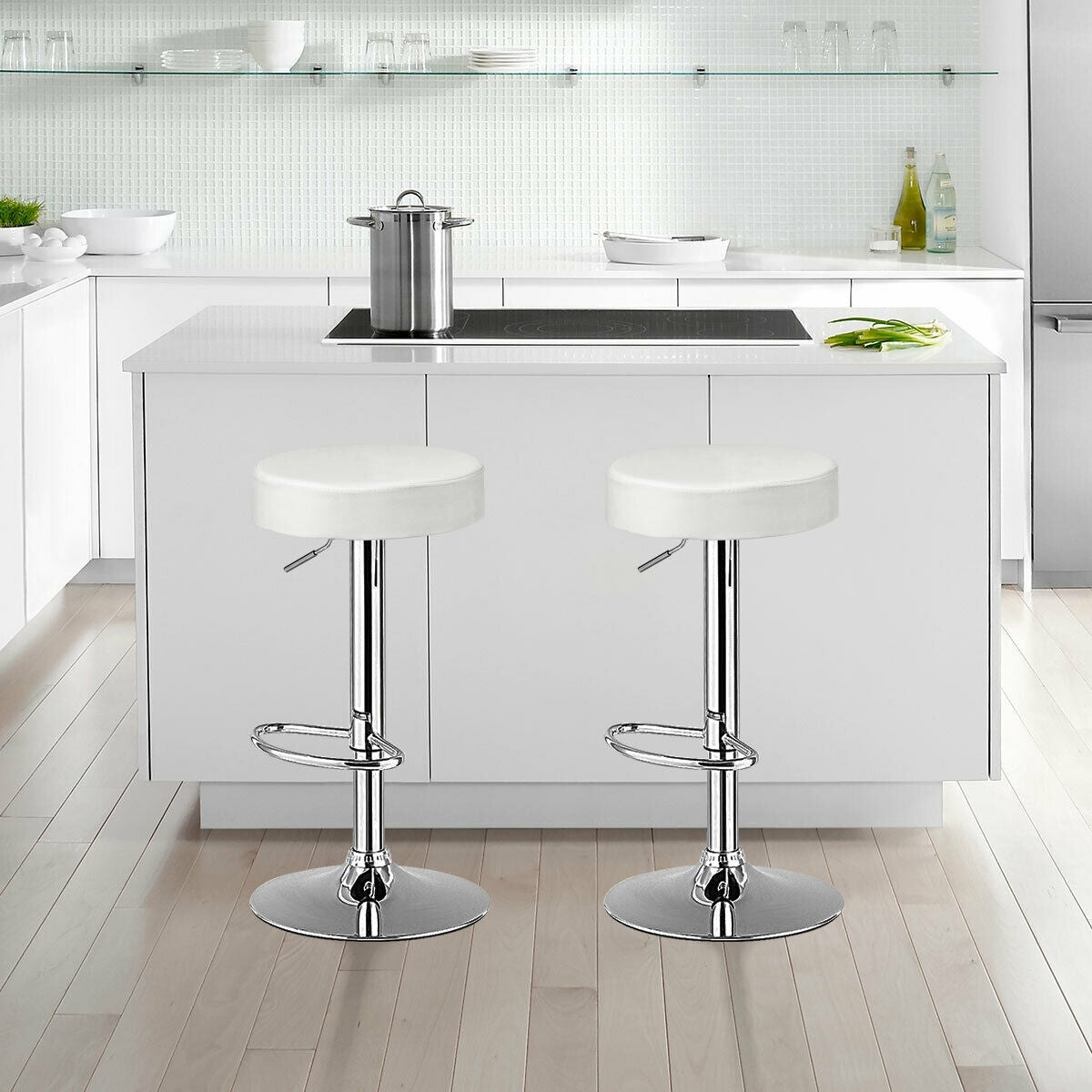 Round Bar Stool, Adjustable Swivel Pub Chair, White Bar Stools at Gallery Canada