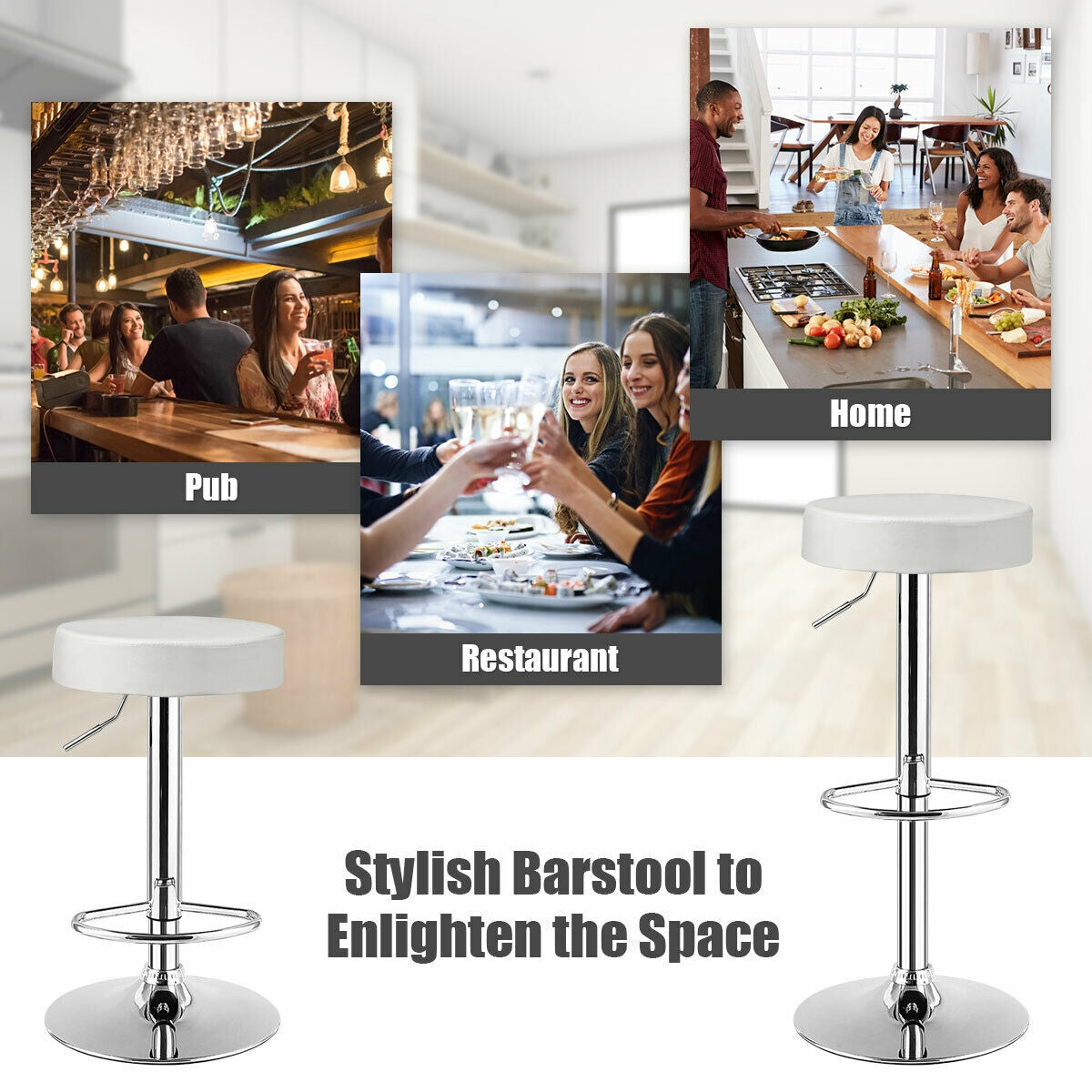 Round Bar Stool, Adjustable Swivel Pub Chair, White Bar Stools at Gallery Canada