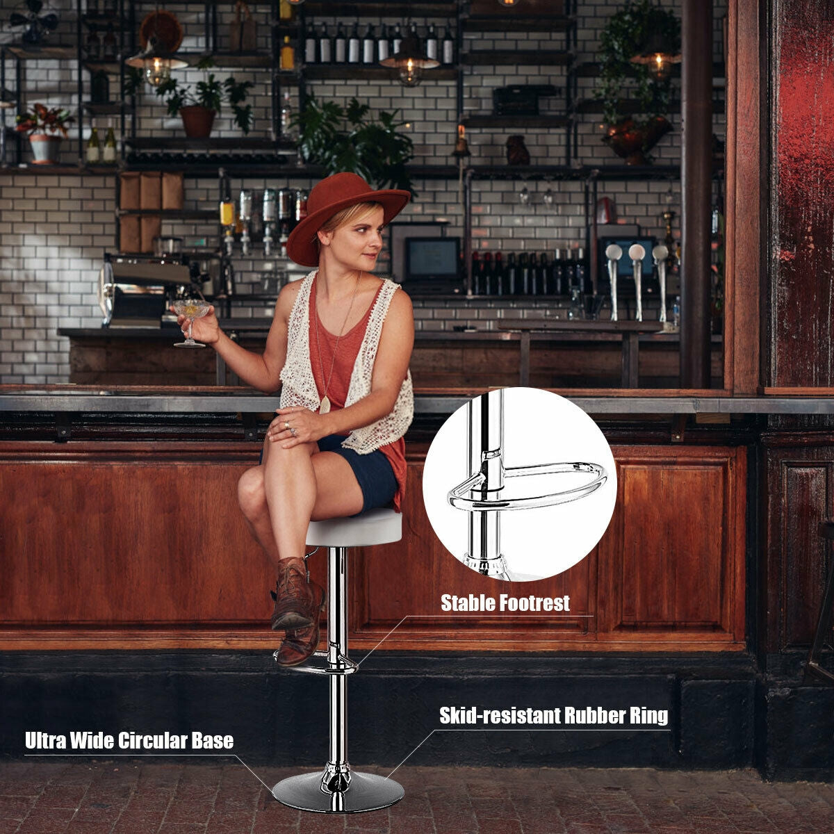 Round Bar Stool, Adjustable Swivel Pub Chair, White Bar Stools at Gallery Canada