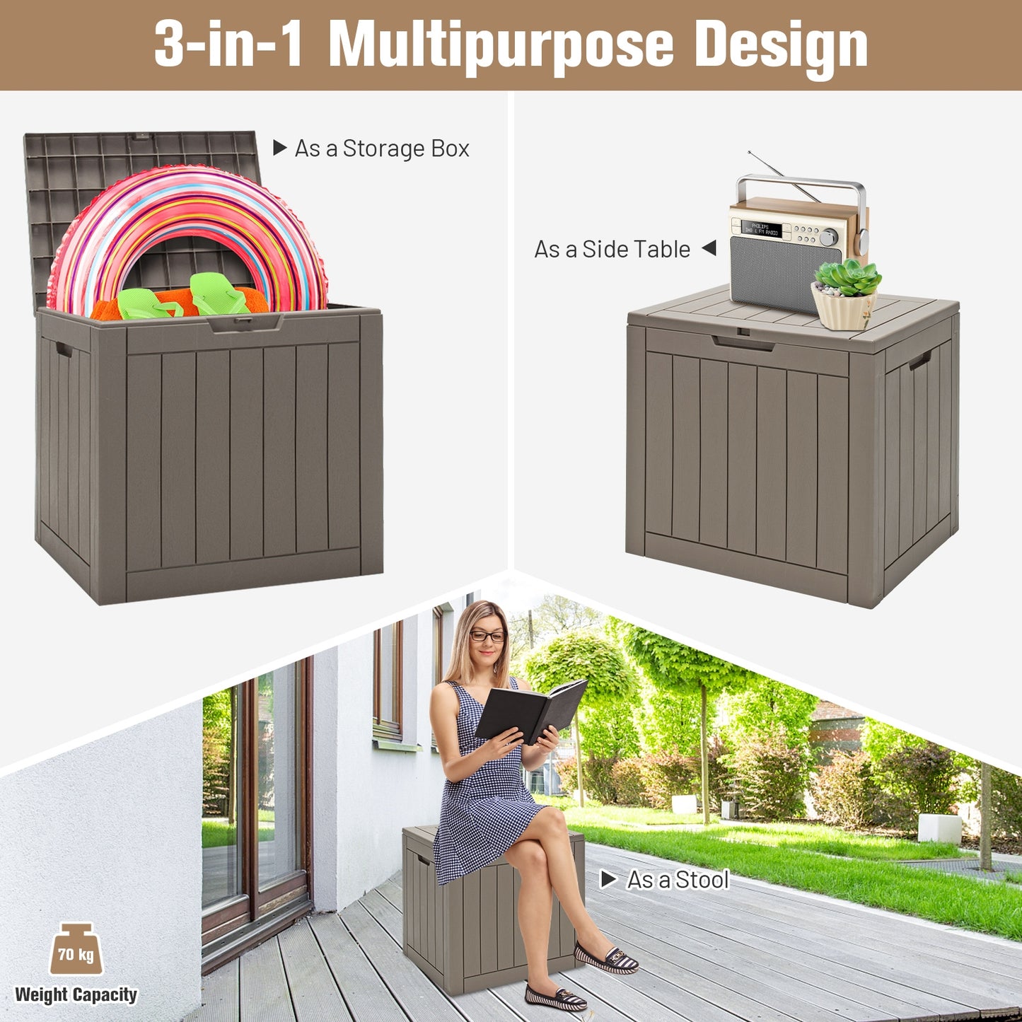 30 Gallon Deck Box, Storage Seating Container, Light Brown Sheds & Outdoor Storage at Gallery Canada