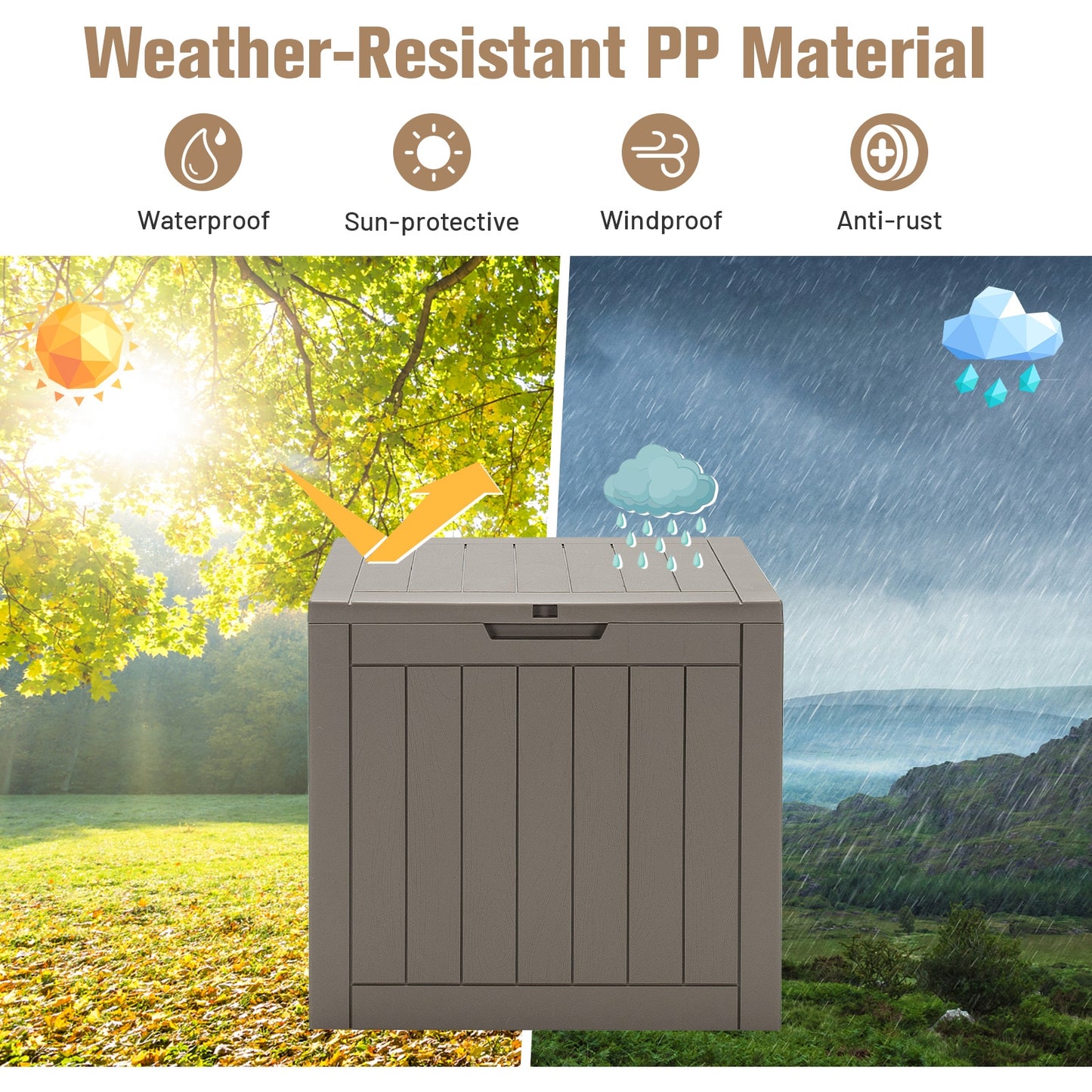 30 Gallon Deck Box, Storage Seating Container, Light Brown Sheds & Outdoor Storage at Gallery Canada
