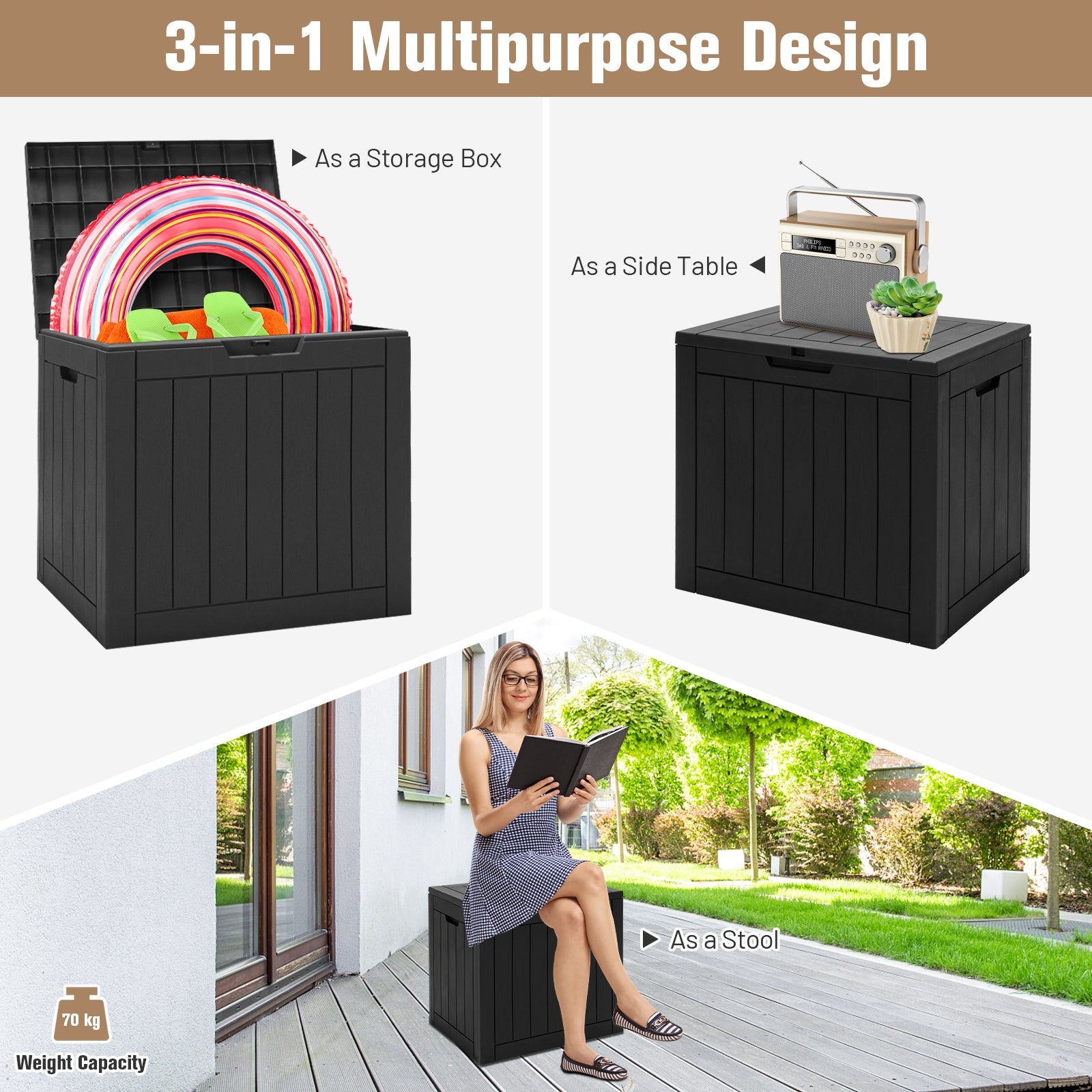 30 Gallon Deck Box, Storage Seating Container, Black Sheds & Outdoor Storage at Gallery Canada