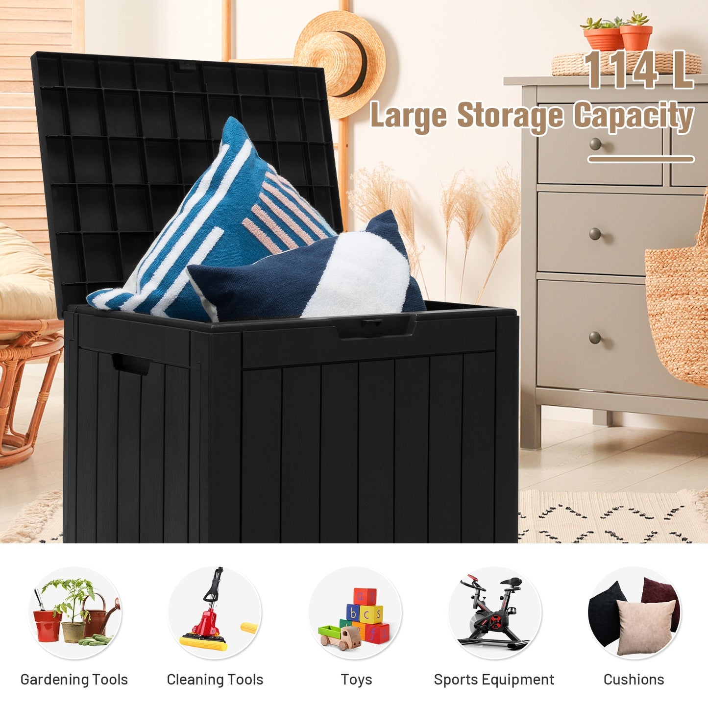 30 Gallon Deck Box, Storage Seating Container, Black Sheds & Outdoor Storage at Gallery Canada