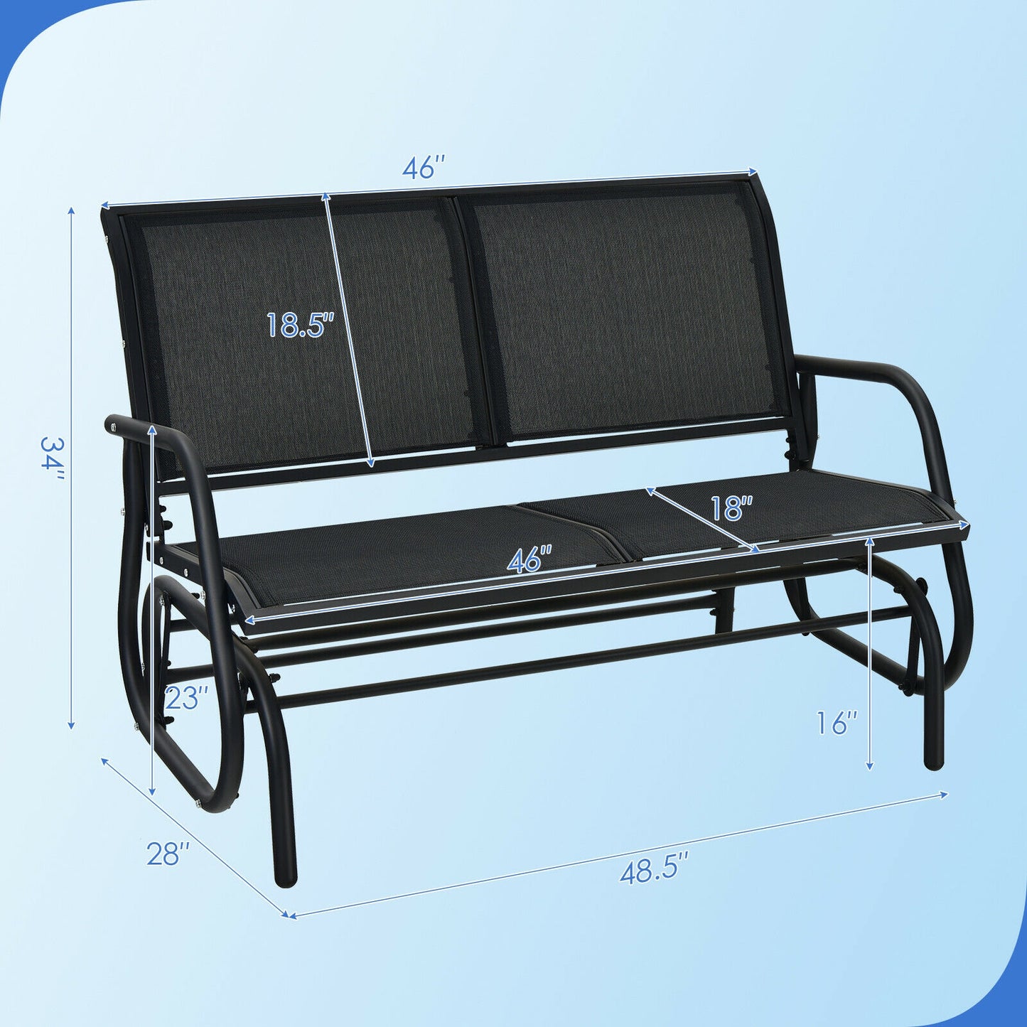 Swing Glider Chair 48 Inch, Loveseat Rocker, Backyard Lounge, Black Patio Rocking Chairs & Gliders at Gallery Canada