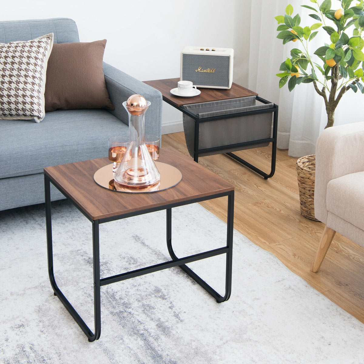 Nesting Coffee Tables, Set of 2, Side Pocket, Brown Coffee Tables at Gallery Canada