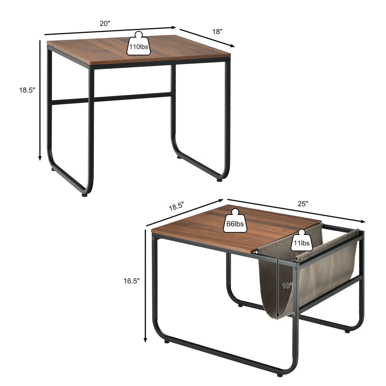 Nesting Coffee Tables, Set of 2, Side Pocket, Brown Coffee Tables at Gallery Canada
