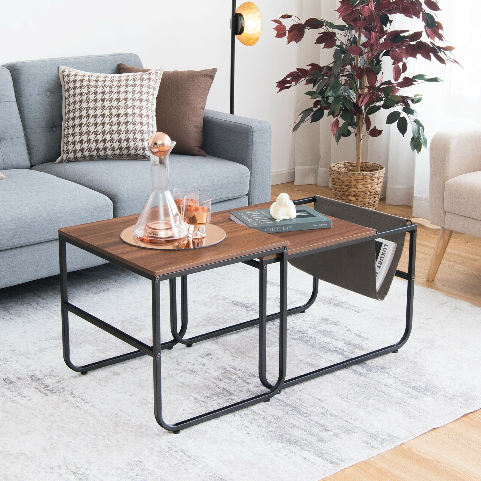 Nesting Coffee Tables, Set of 2, Side Pocket, Brown Coffee Tables at Gallery Canada
