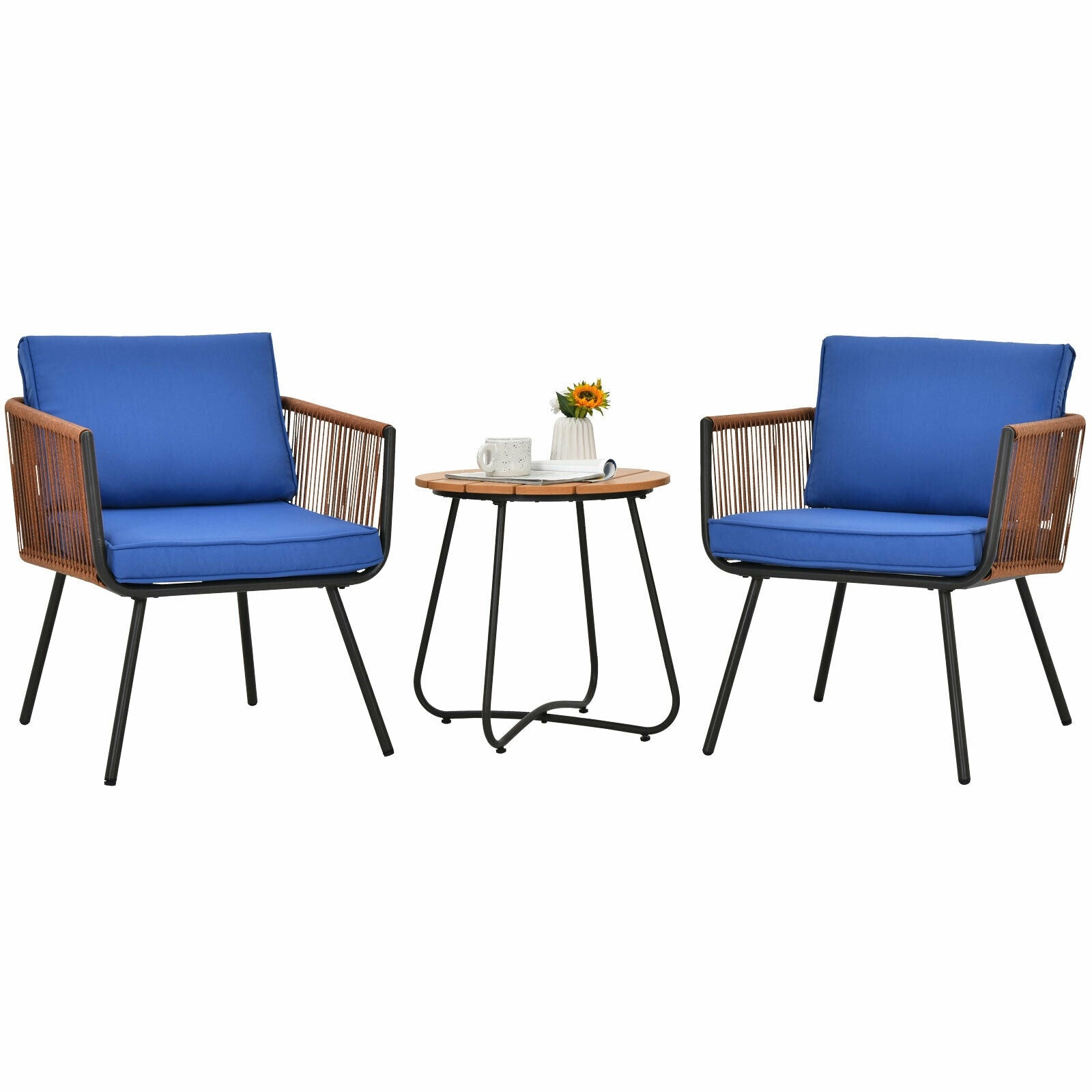 3 Piece Patio Bistro Set With Armrest, Soft Cushions, Blue Patio Conversation Sets at Gallery Canada