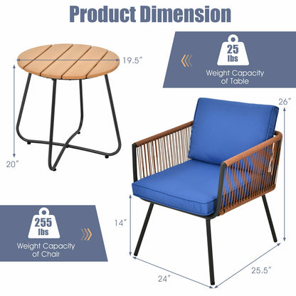 3 Piece Patio Bistro Set With Armrest, Soft Cushions, Blue Patio Conversation Sets at Gallery Canada
