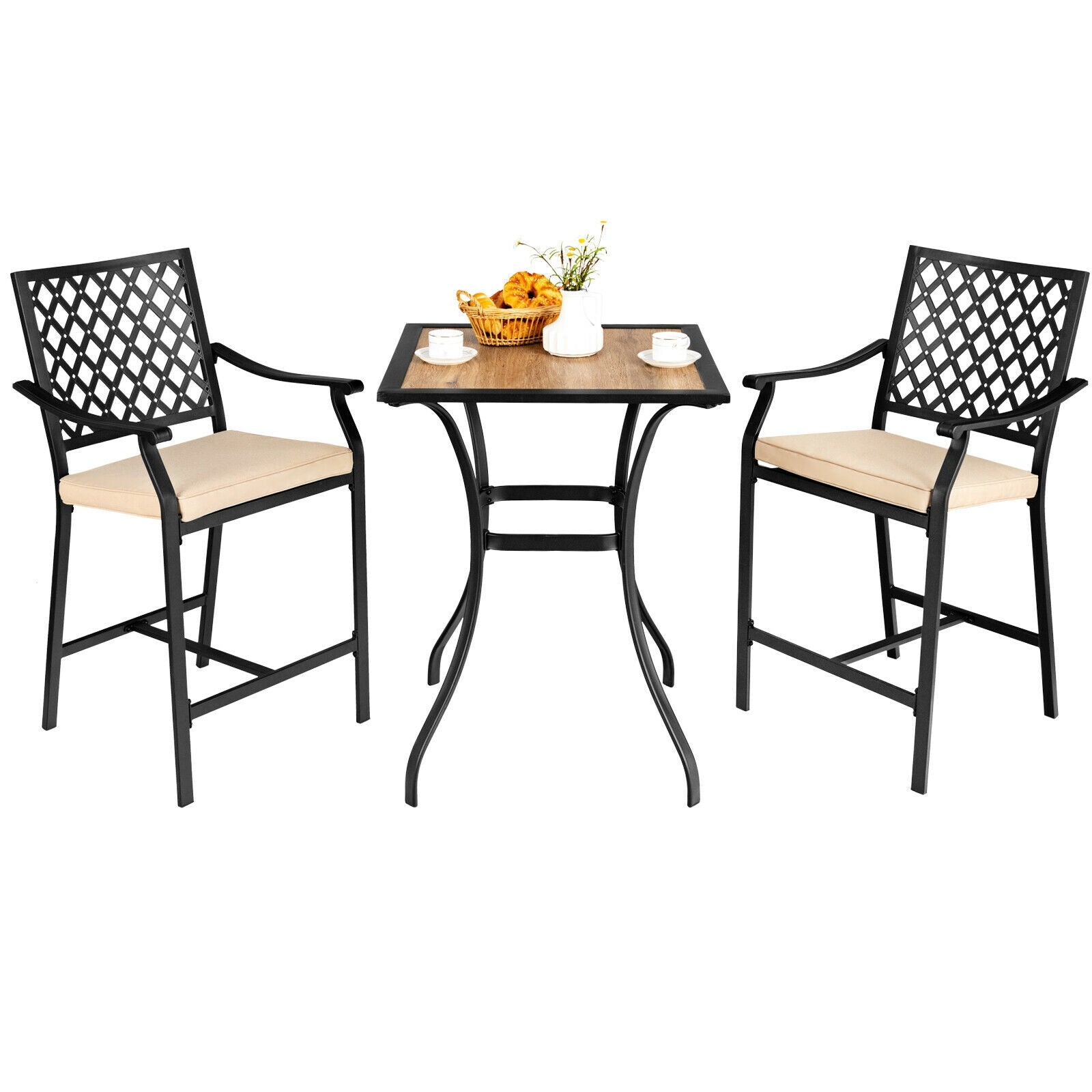 3 Piece Patio Bar Set, 2 Bar Stools, 1 Square Table, Beige Patio Dining Sets at Gallery Canada