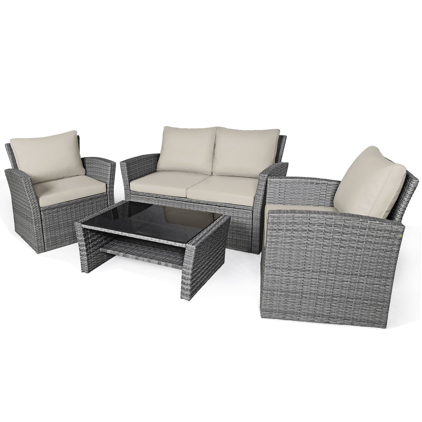 4 Piece Patio Rattan Furniture Set, Sofa Table With Storage Shelf Cushion, Beige Patio Conversation Sets at Gallery Canada