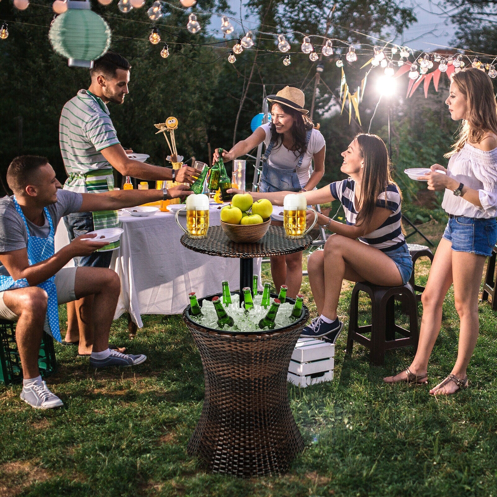 Height Adjustable Patio Rattan Cooler Bar Table, Black Patio Bar Furniture at Gallery Canada