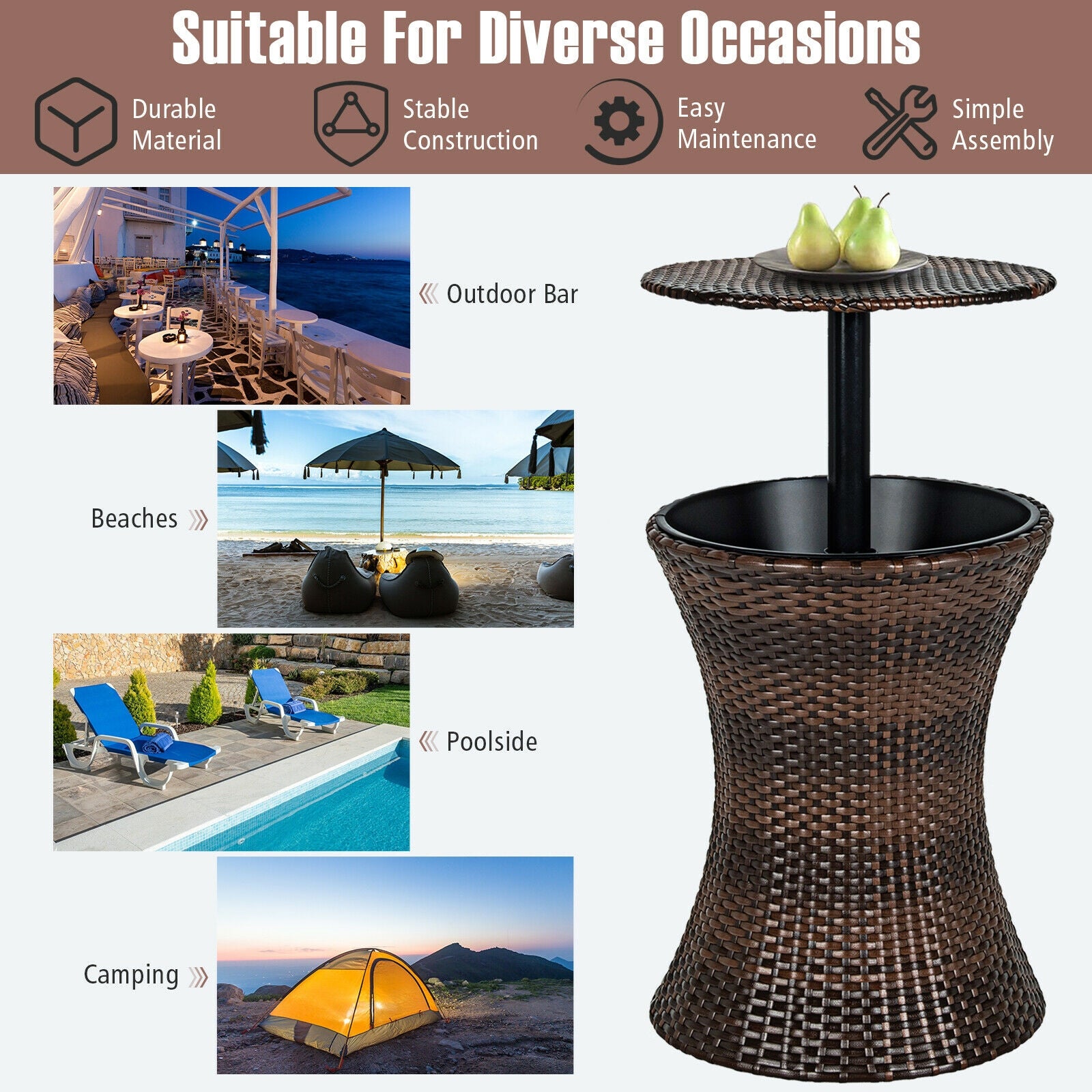 Height Adjustable Patio Rattan Cooler Bar Table, Black Patio Bar Furniture at Gallery Canada