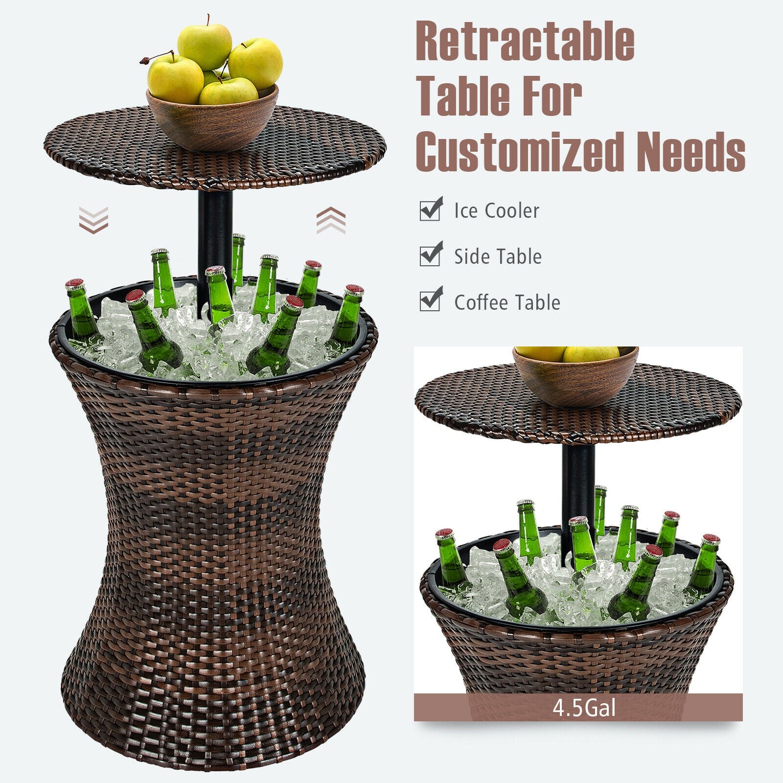 Height Adjustable Patio Rattan Cooler Bar Table, Black Patio Bar Furniture at Gallery Canada