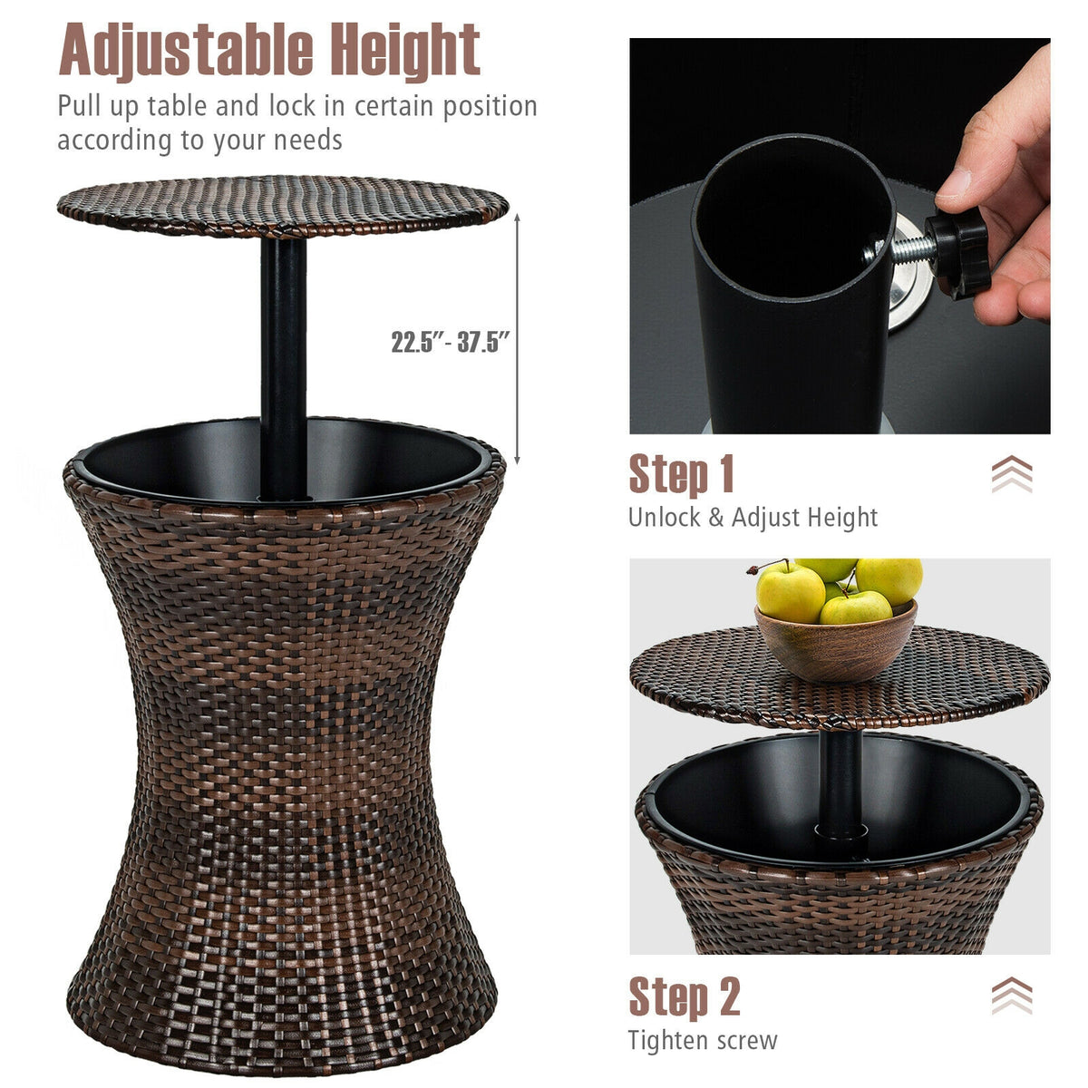 Height Adjustable Patio Rattan Cooler Bar Table, Black Patio Bar Furniture at Gallery Canada