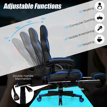 Massage Gaming Chair With Footrest, Lumbar Support, Blue Gaming Chairs at Gallery Canada