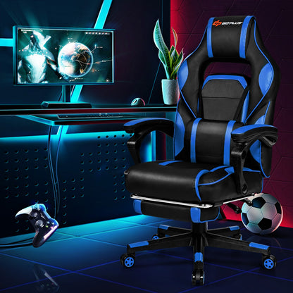 Massage Gaming Chair With Footrest, Lumbar Support, Blue Gaming Chairs at Gallery Canada