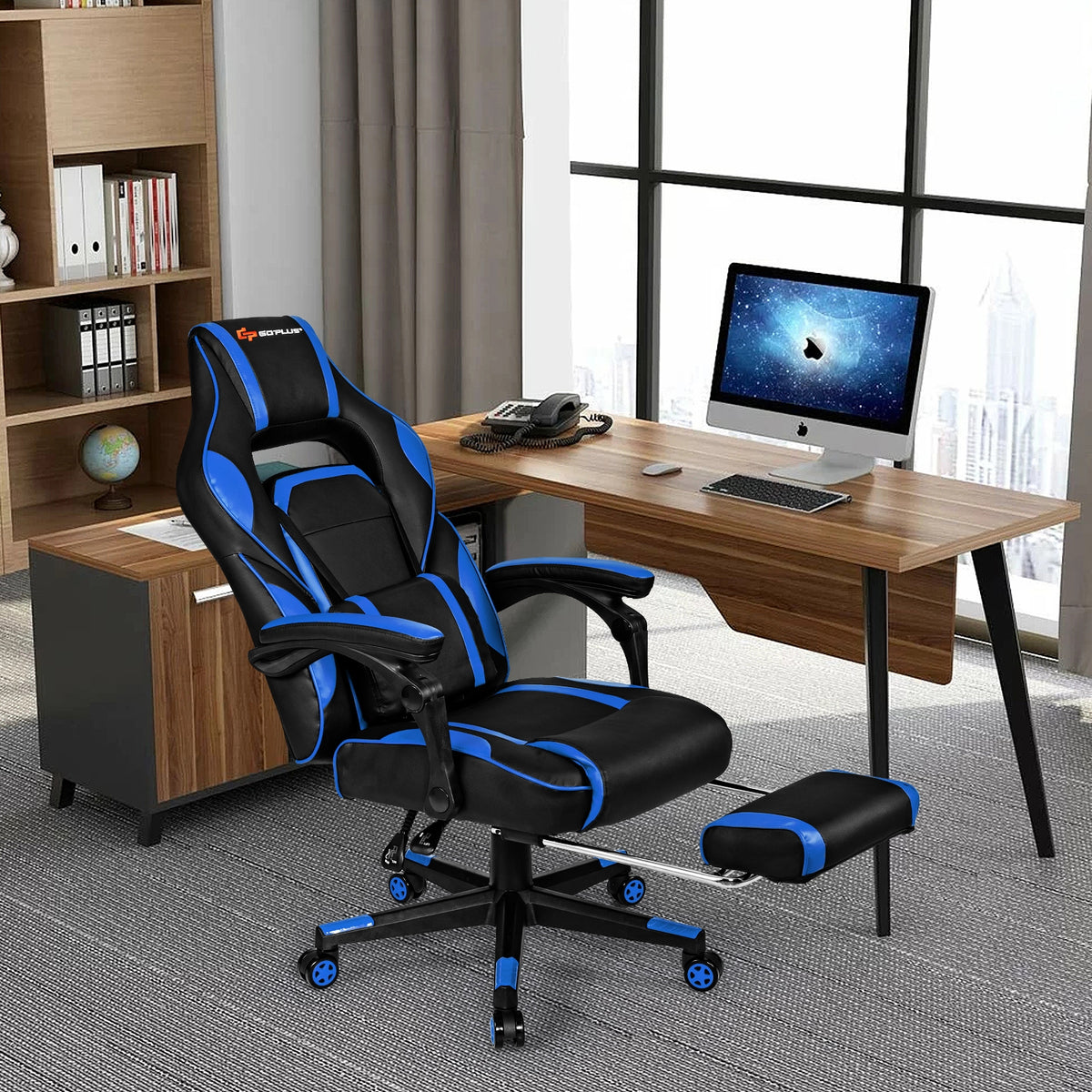 Massage Gaming Chair With Footrest, Lumbar Support, Blue Gaming Chairs at Gallery Canada