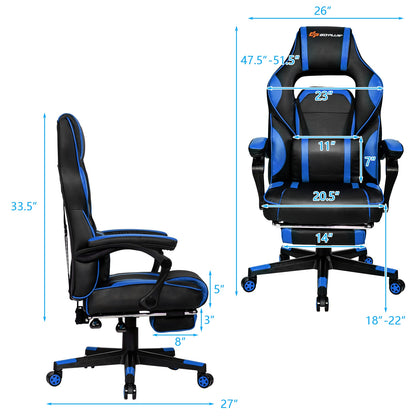 Massage Gaming Chair With Footrest, Lumbar Support, Blue Gaming Chairs at Gallery Canada