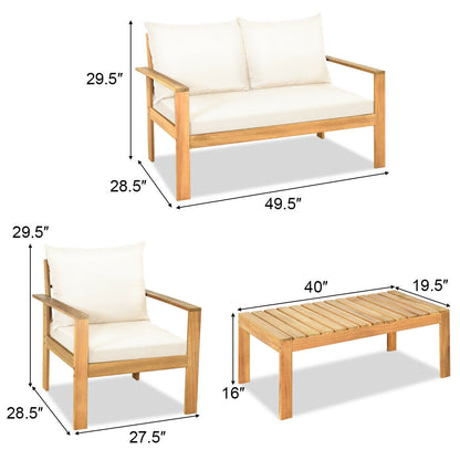 4 Piece Acacia Wood Patio Loveseat Sofa Set, White Patio Conversation Sets at Gallery Canada