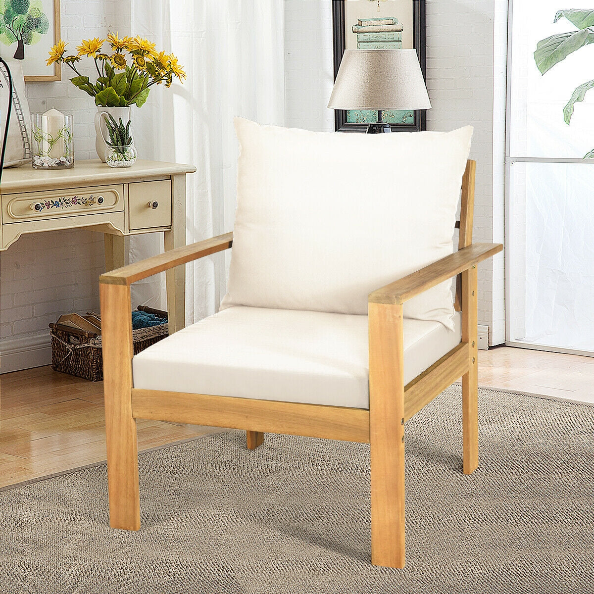 4 Piece Acacia Wood Patio Loveseat Sofa Set, White Patio Conversation Sets at Gallery Canada